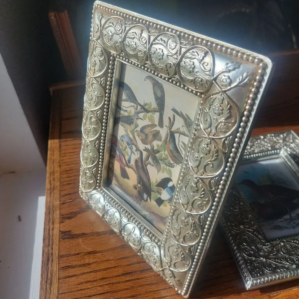 Vtg Ornate Picture Frame Lot 3.5x5 4x6 Baroque Rococo Silver Tone Resin Tabletop